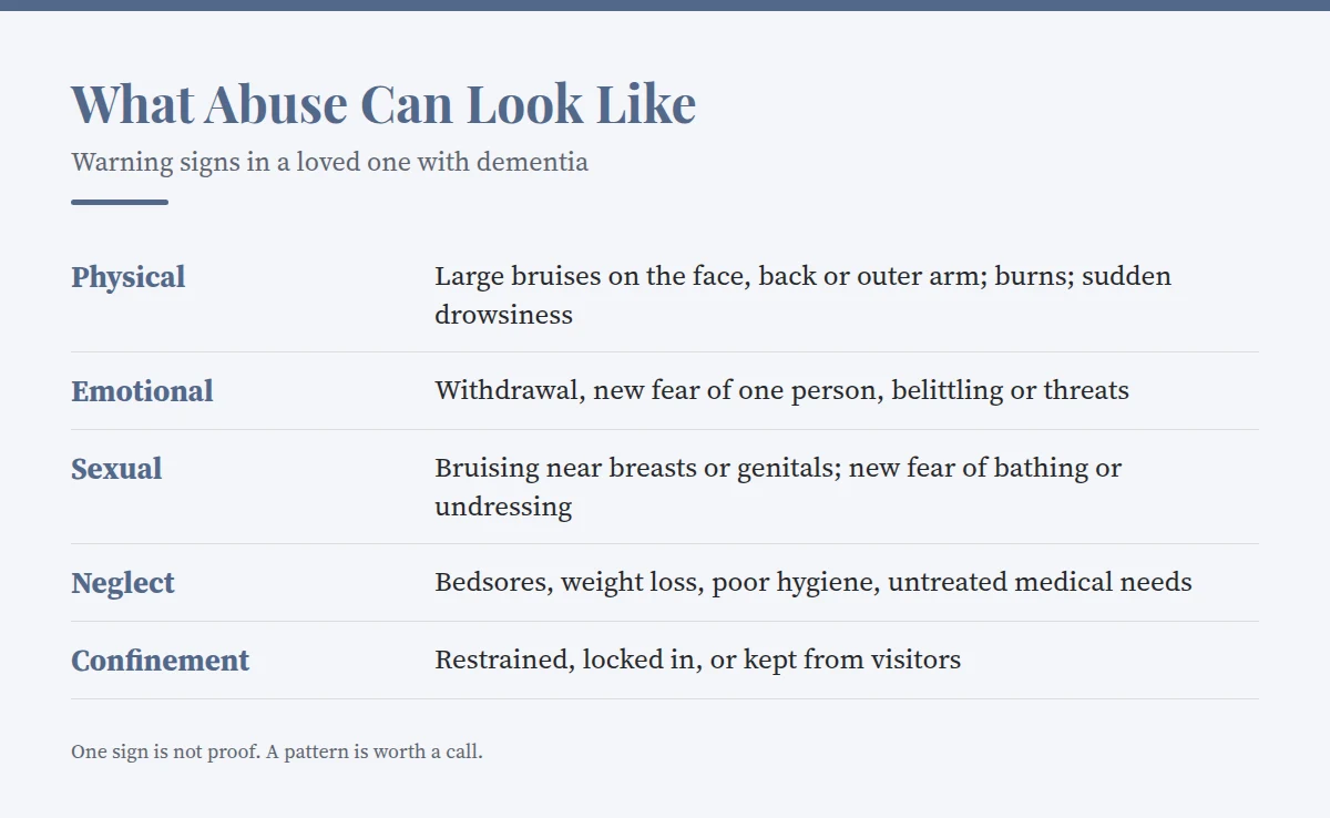 Summary card: What Abuse Can Look Like